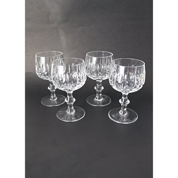 4 Cut Crystal Wine Glasses Stems Goblets Vintage Barware - Picture 6 of 6